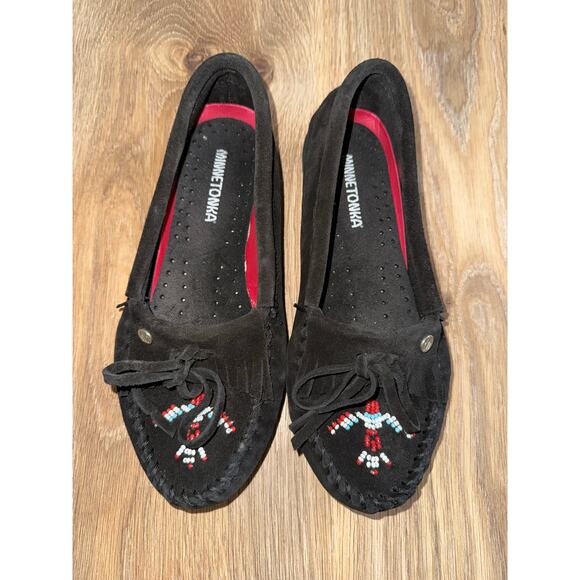 Minnetonka Black Thunderbird Beaded Moccasins - size 7 - E19 - Picture 3 of 8